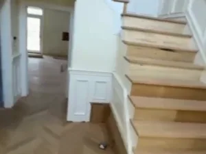 white oak flooring installation during plank placement